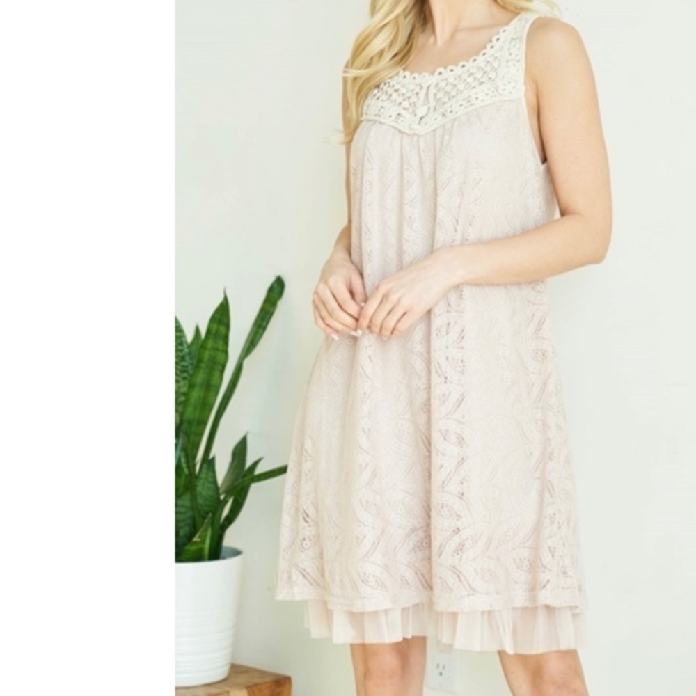 Beige Crochet Tank Dress
